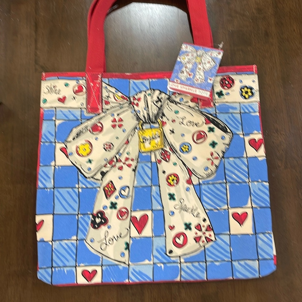 Brighton Love Sparkle Heavy Canvas Tote All Over Print Valentine Ribbon Cat